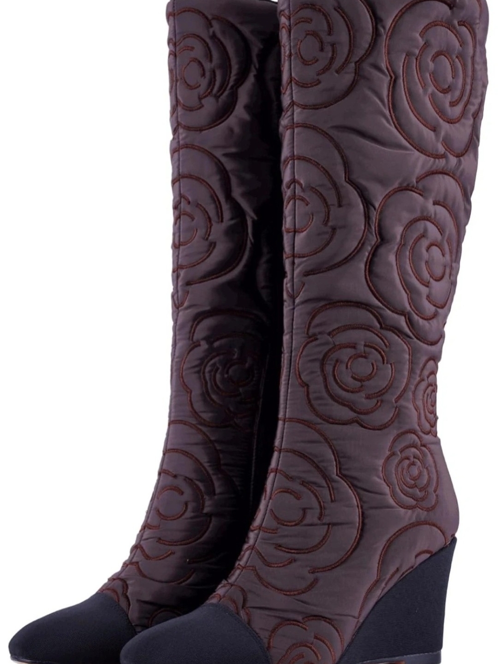 Women's Tall Quilted Floral Wedge Boots - Dark Brown